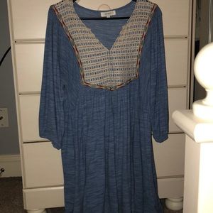 Umgee Blue Dress with Crochet-Like Details